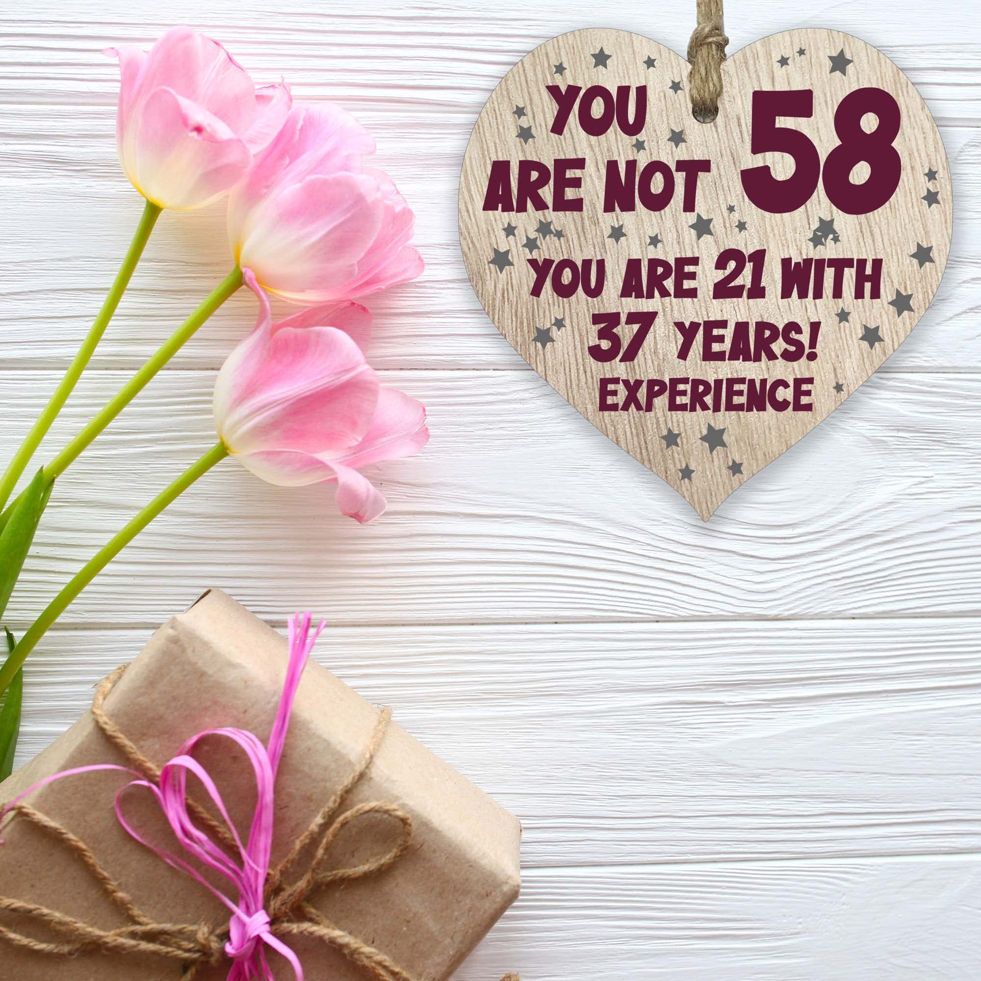 58th Birthday Gift For Women Men Wooden Heart Plaque, Light Wood Sign Keepsake, Happy Birthday Mum, Girlfriend, Dad, Husband, Wife, Boyfriend, Mum Gifts From Son, Nan, Grandad Birthday Present