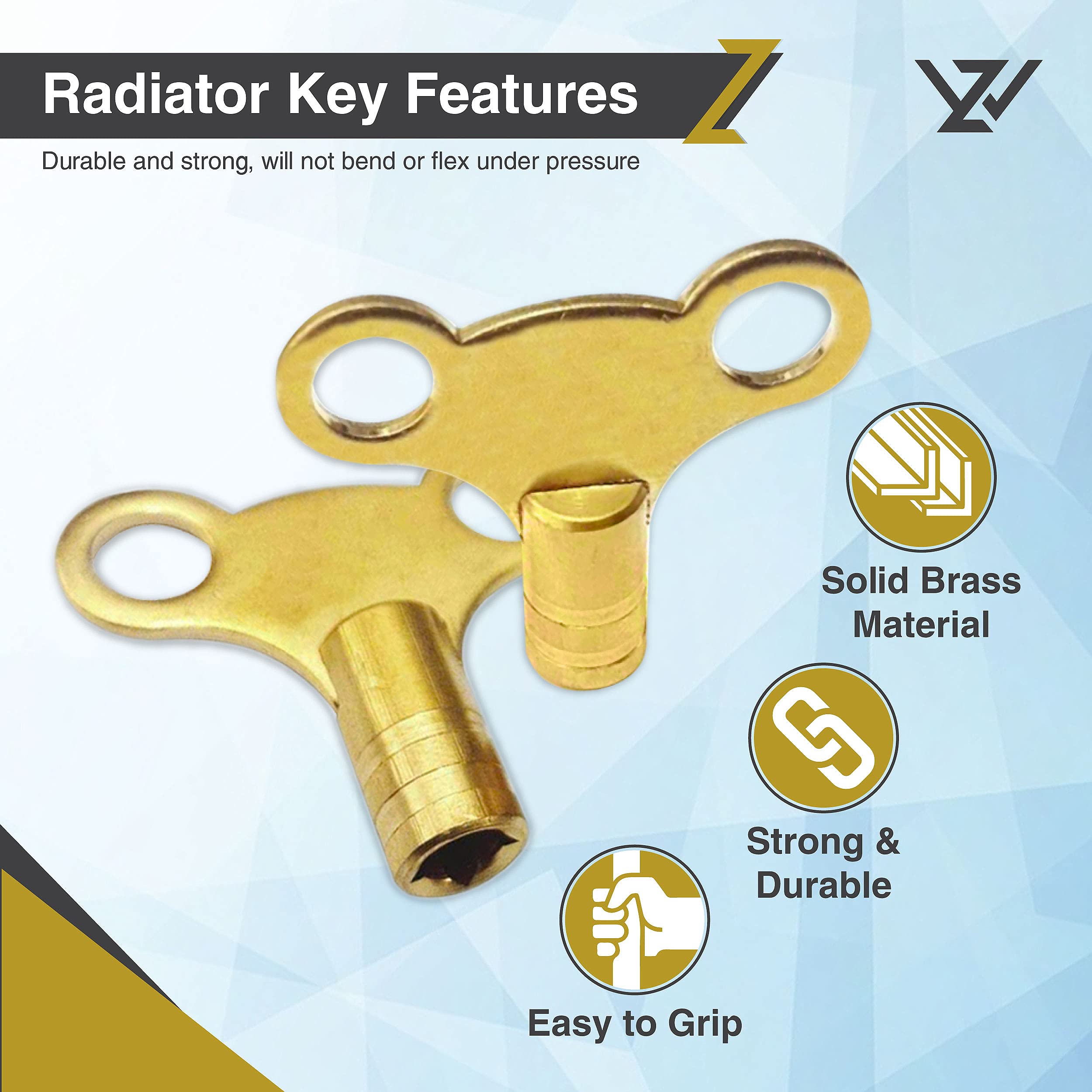 WZ Radiator Bleed Key- Radiator Valve Clock Key for Bleeding and Air Vent- Made of Solid Brass- Pack of 2