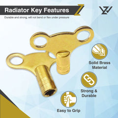 WZ Radiator Bleed Key- Radiator Valve Clock Key for Bleeding and Air Vent- Made of Solid Brass- Pack of 2