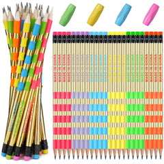 OFFCUP HB Pencils, 24pcs Pencils with Rubbers, Presharpened Pencil Writing Pencils with Rubbers on The End with 4 Pen holders, 2Pencil Sharpener and Rubbers for Children Handwriting and Drawing Gourd