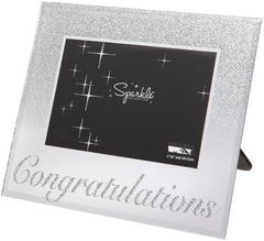 Maturi Silver Glitter Photo Frame, Mirrored 6 x 4 Inch, Congratulations Gift