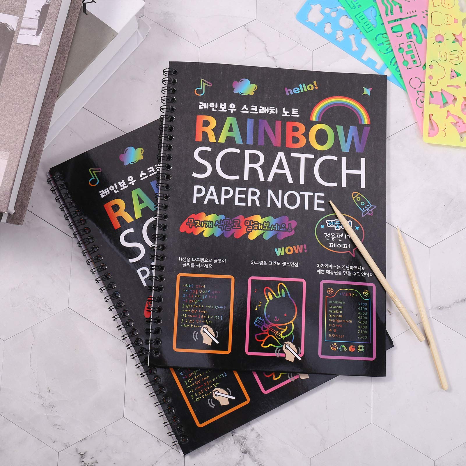 ruggito Rainbow Scratch Art for Kids,2 Rainbow Paper Books with 2 Pens 4 Painting Pattern Kids Arts and Crafts for Ages 4-12 Boys Girls Birthday Christmas Party Gift