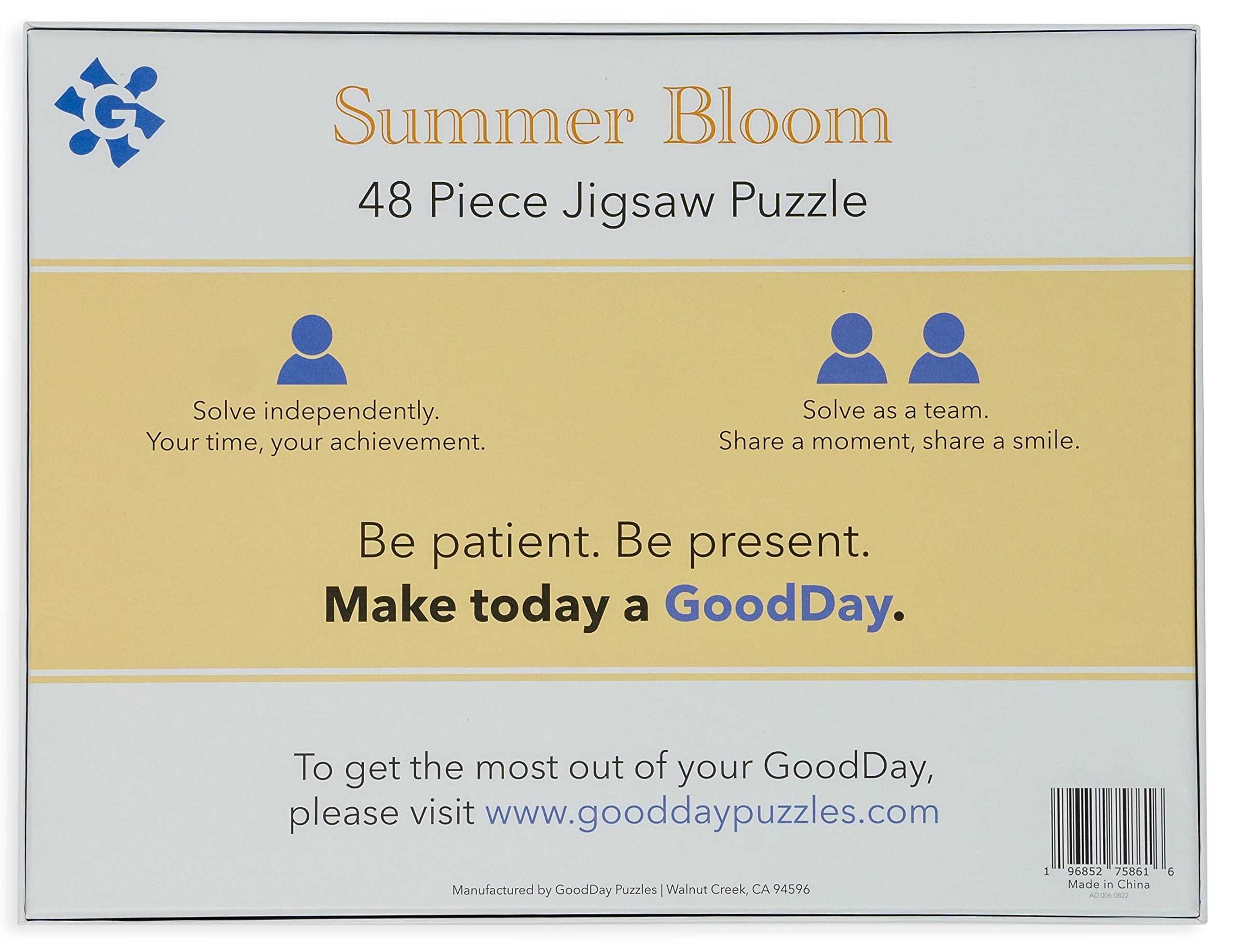 GoodDay Puzzles 48 Large Piece Jigsaw 'Summer Bloom'   Dementia/Alzheimer's Activities for Seniors   Easy Puzzle for Adults   Gifts for The Elderly