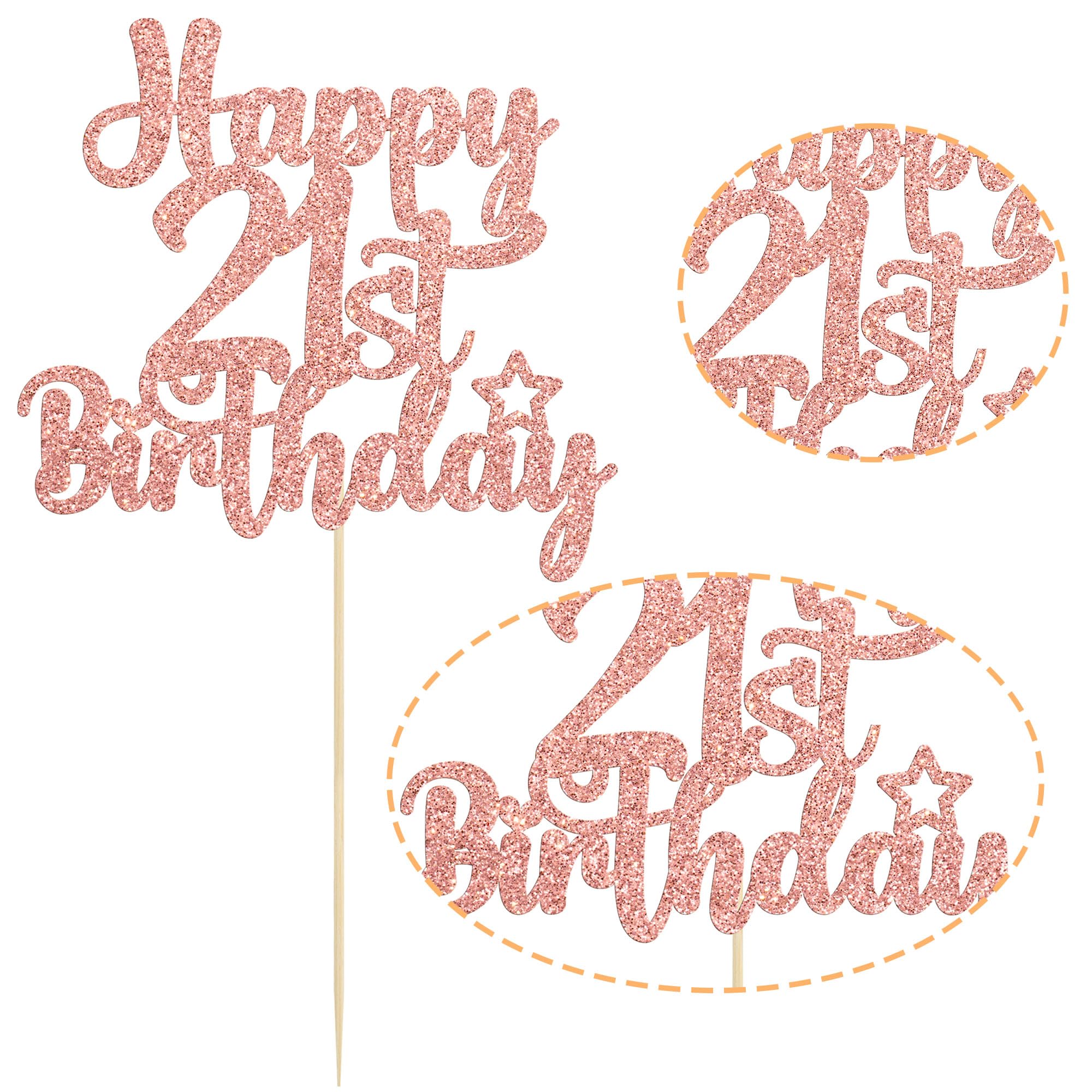 Gyufise 1Pc Happy 21st Birthday Cake Topper Glitter 21 & Fabulous Cheers to 21 Years Old Birthday Cake Pick for Celebrating 21st Birthday Anniversary Party Cake Decorations Rose Gold