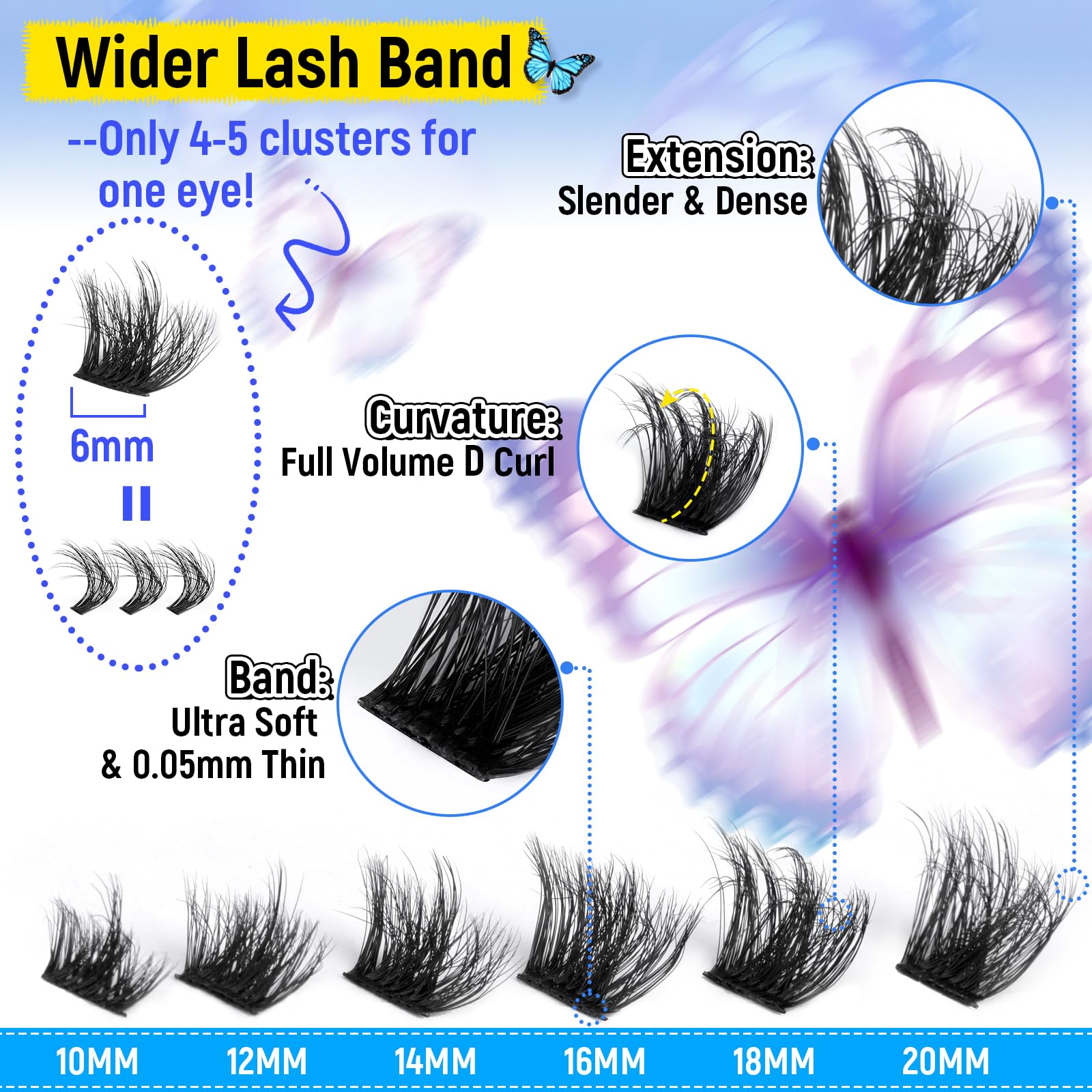 wtvane Fluffy Individual Eyelashes Thick Cluster Lashes Wispy Lashes Individual Cluster 10-20mm 140PCS Eyelash Clusters Dramatic Eyelashes Individual D Curl Lash Extensions