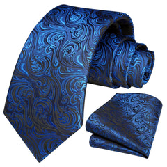 HISDERN Mens Ties Paisley Tie for Men Floral Tie and Pocket Square Set Ties Royal Blue