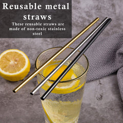 Botanique Stainless Steel Metal Straws Reusable 8 Set Drinking Straws with 2 Cleaning Brush Eco-Friendly BPA Free Straws 8.5 inch Perfect for Smoothie Milkshakes Cocktail and Hot Drinks Colour (Gold)