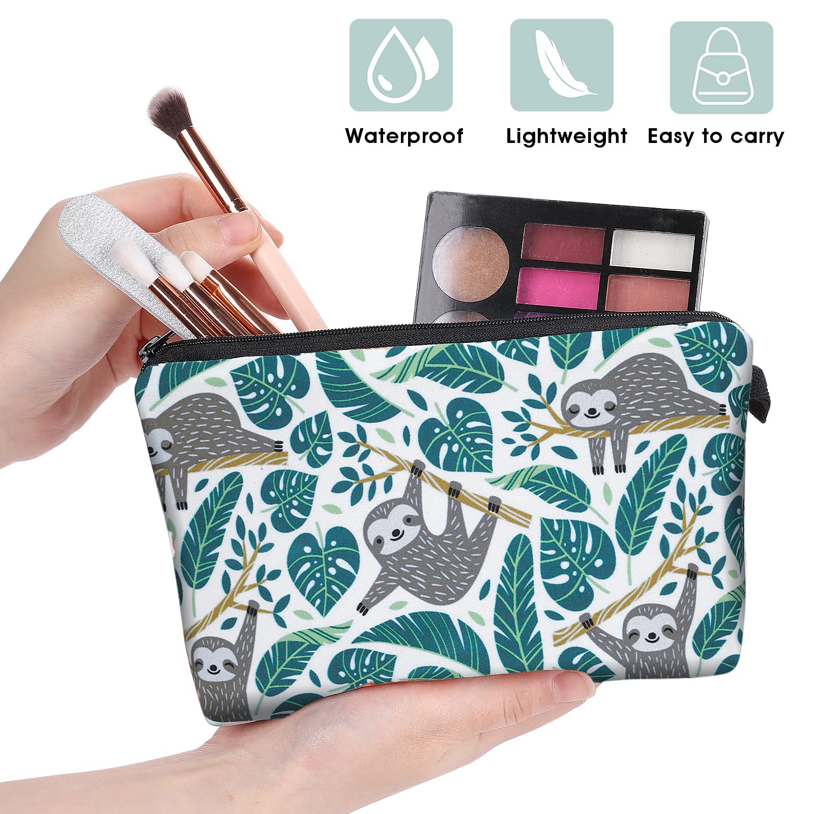 Sibba Canvas Cosmetic Bag Handbag Mini Pouch Purse Zipper Case Toiletry Organizer Storage Beauty Makeup Travel Accessory for Girls Sloth Pattern