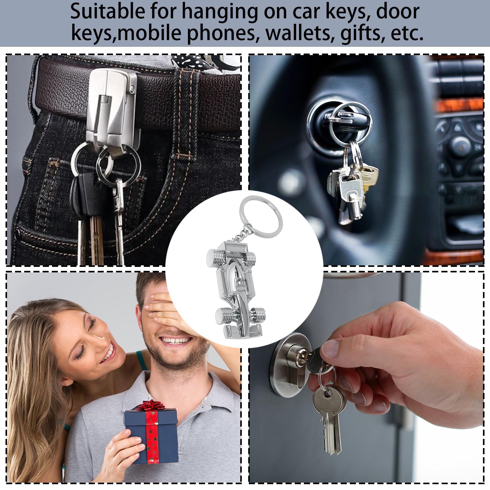 1 Pack Car Keyring,Car Key Chain,F1 Keyring,Key Rings For Car Keys,Car Enthusiast Gifts For Him,Silver Racing Car Keyring Car Fanatics Racing Car Model Keyring Keychain Gift For Boy Men