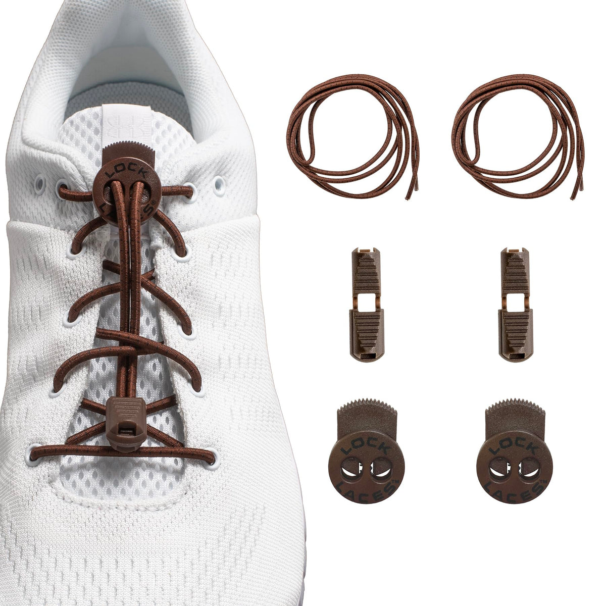 LOCK LACES - Elastic No Tie Shoelaces, One Size Fits All, Brown, 48-Inch