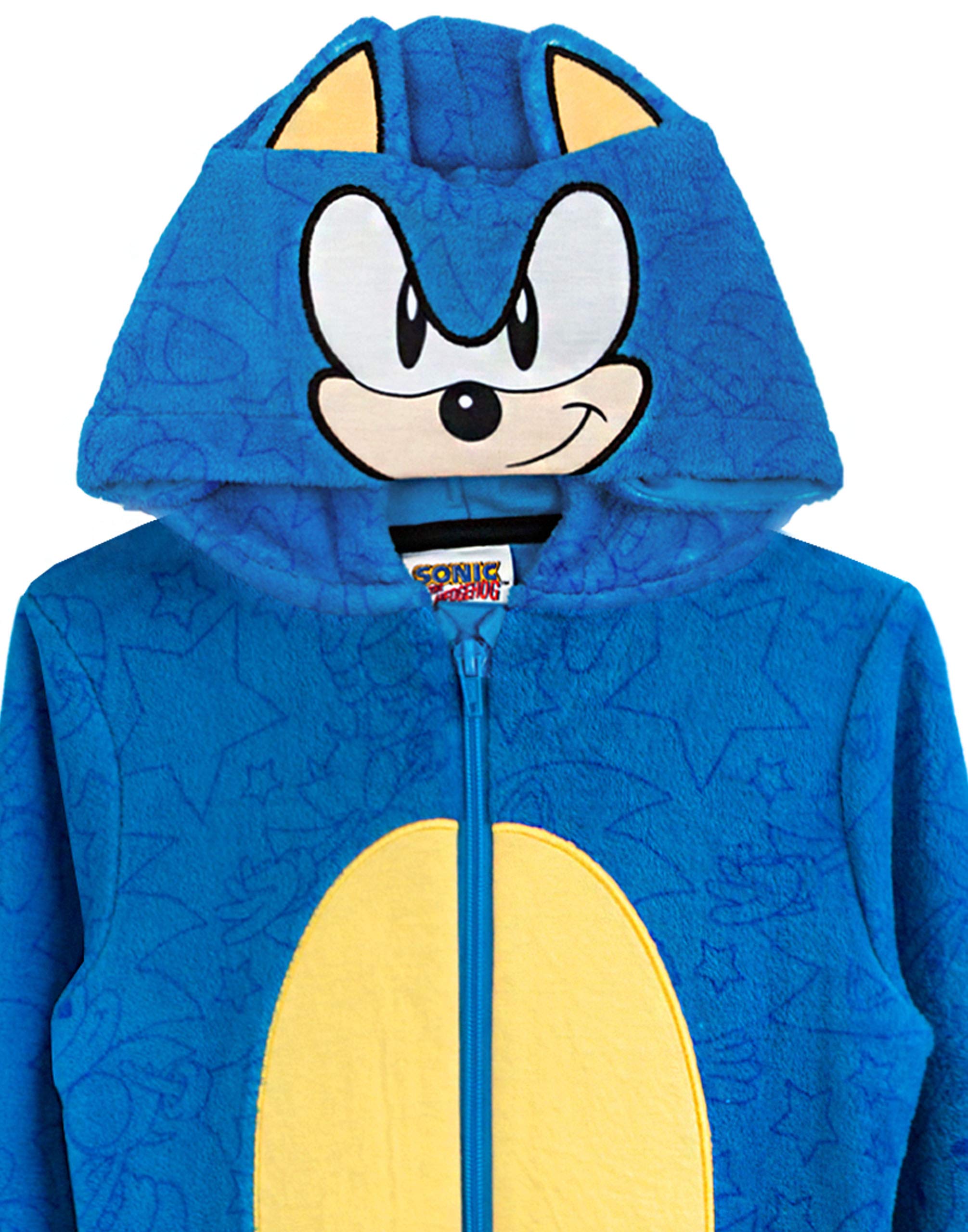 Sonic The Hedgehog Onesie For Boys & Girls   Kids Blue Soft All In One Pjs With Sonic Face Hood & 3D Ears   Childrens Gamer Gift 7-8 Years