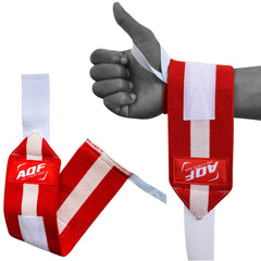 AQF Power Weight Lifting Wrist Wraps Supports Gym Training Fist Straps - Sold as Pair & One Size Fits All (Red)