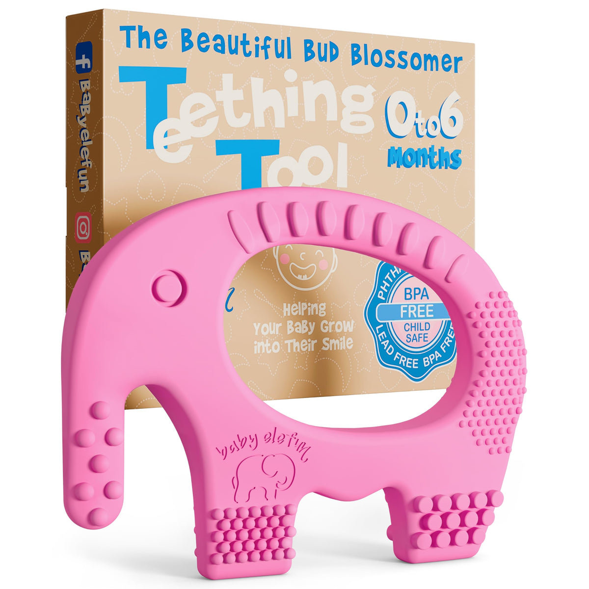 Baby Girl Teething Toys - BPA Free Silicone Toy - Cute, Easy to Hold, Soft and Highly Effective Elephant Teether - Unique Teethers Best for 0-6 6-12 Months Girl Christmas Gifts Stocking Fillers