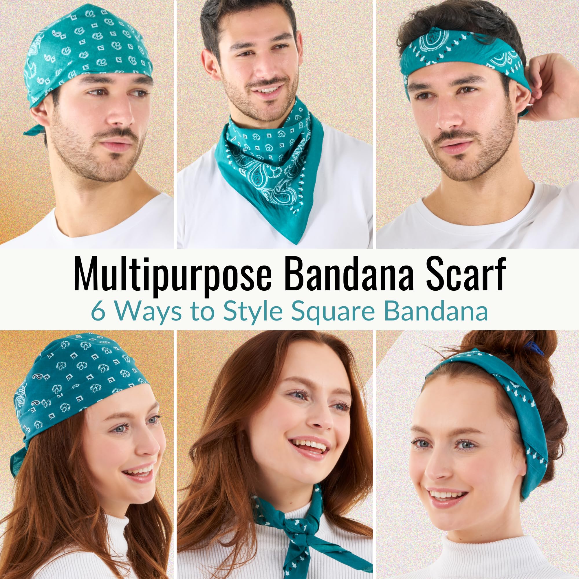 Teal Bandana For Men & Women - Cotton Headband Paisley Hair Bandanas - Pirate Scarf - Headwear Cycling Cowboy Sports Neckerchief