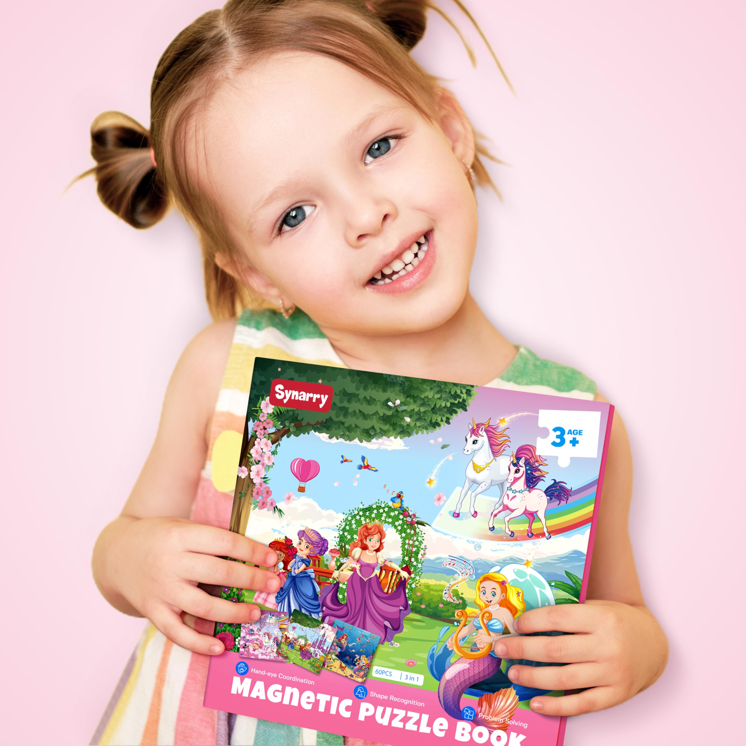 SYNARRY Unicorn Mermaid Princess Magnetic Puzzles for Toddlers 3-5 Girls, 20 Pieces Travel Puzzles for Kids Ages 2-4, Car Airplane Road Trip Activities Toys for 3 4 5 6 Year olds Girls