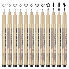 Svalor Fineliners Pens, 12 Piece Micron Fine Liner Pens Black with 12 Different Line Widths, Drawing Pens for Artists, Black Fineliner Pens for Illustration, Sketching, Technical Drawing