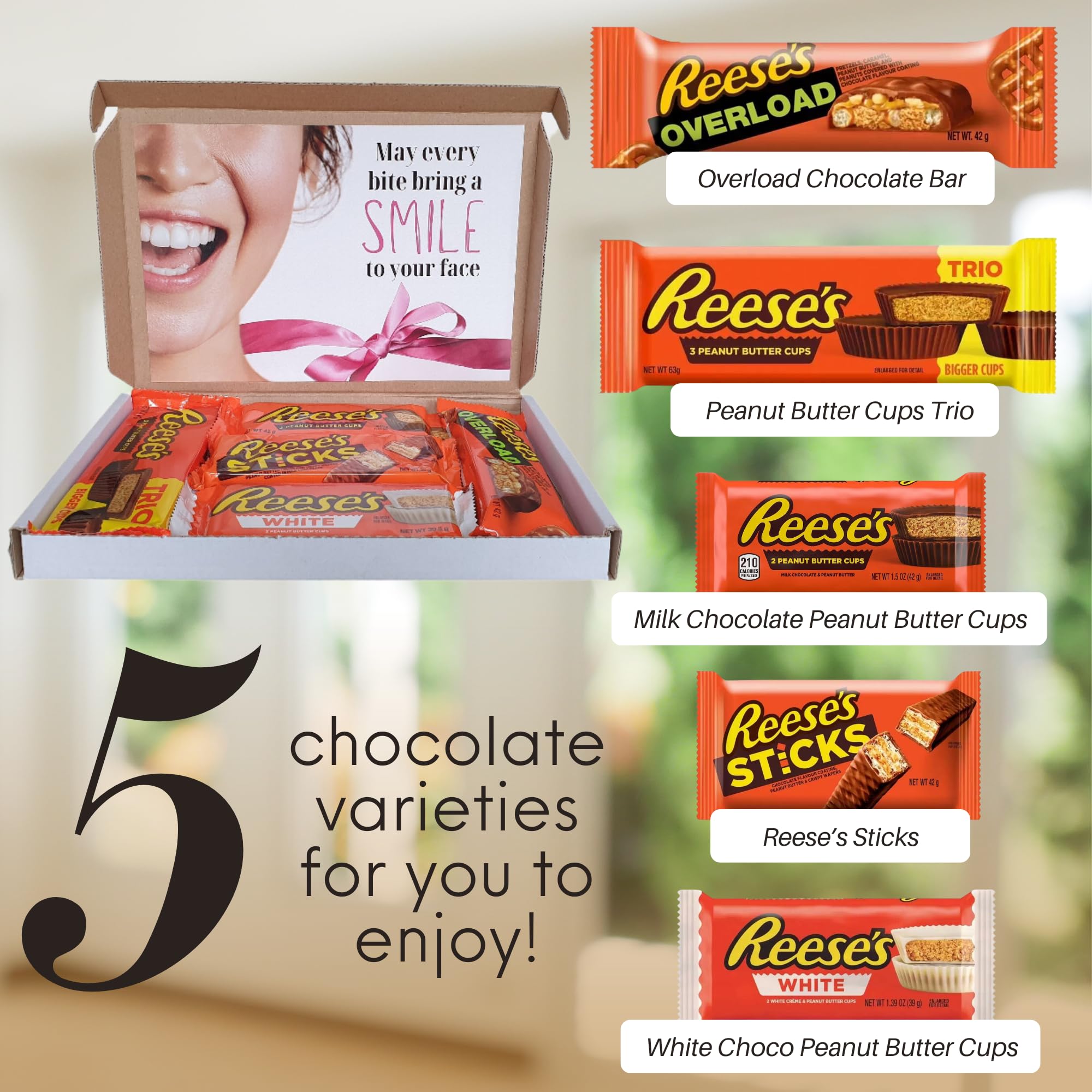 Reeses Chocolate Gift Set   American Chocolate Letter Box of Reeses Peanut Butter Cups, Milk Chocolate Cups, Overload Reese's Chocolate Bar, Reeses Pieces   Reeses Selection Box   Gifts for Dad