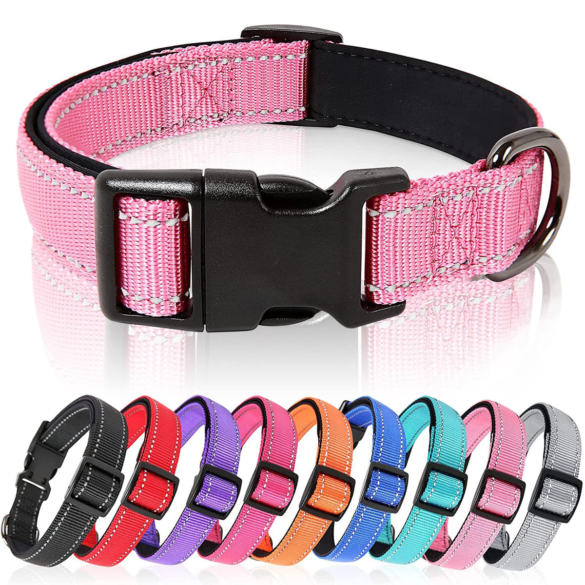 HEELE Dog Collar, Reflective Dog Collar, Soft Neoprene Padded Breathable Nylon Pet Collar Adjustable for Small Dogs, Pink, S(26-38cm)