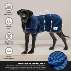 Dog Dressing Gown for Small Dogs by The Wagging Tailor® - Soft Feel Microfibre Dog Bath Robes - Adjustable Dog Towels Absorbent Robe With Velcro Collar & Under Belly for XXS Dogs (Blue, XXS)