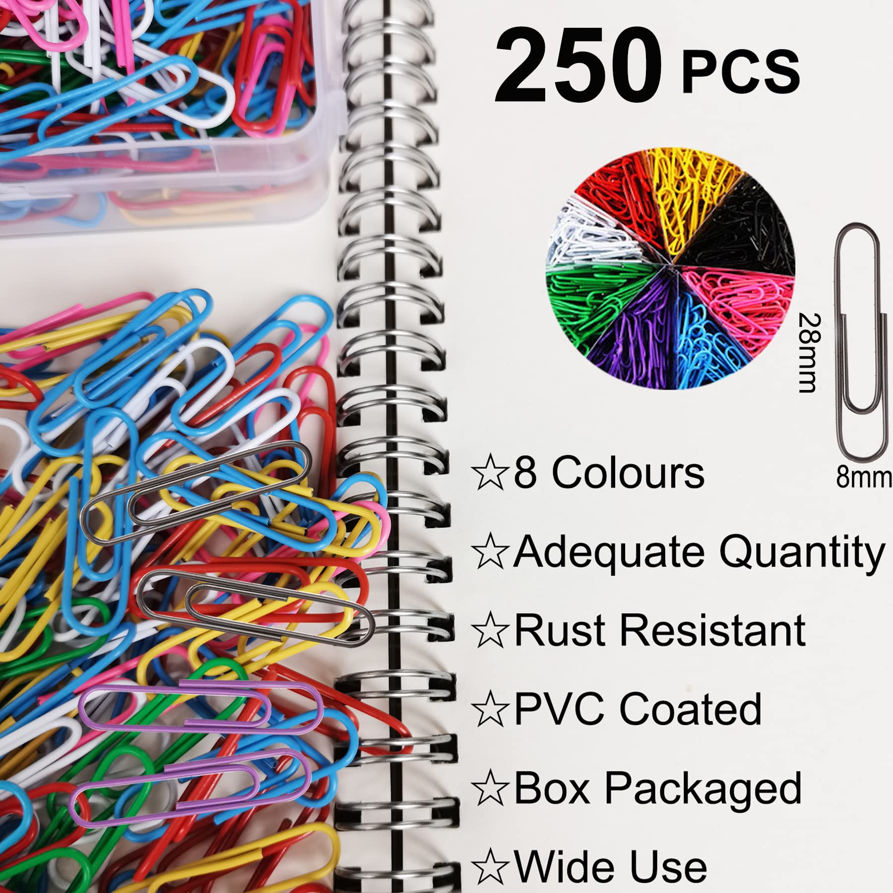 Medium Paper Clips 150 Count 33mm PVC Coated Paperclips for Office School Home Paperwork Crafts Arts DIY (Multicolour)