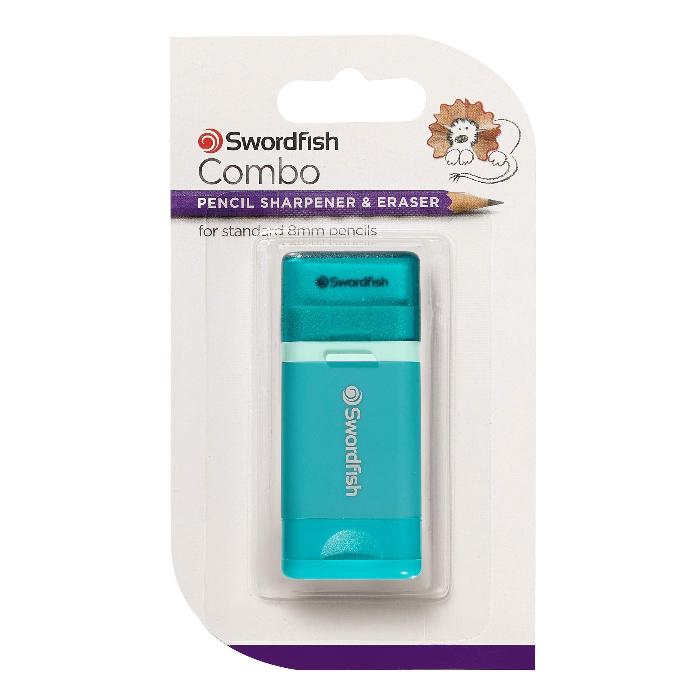 Swordfish Combo Pencil Sharpener with Mess-Free Canister and Eraser [Pack of 1] Turquoise [40294]