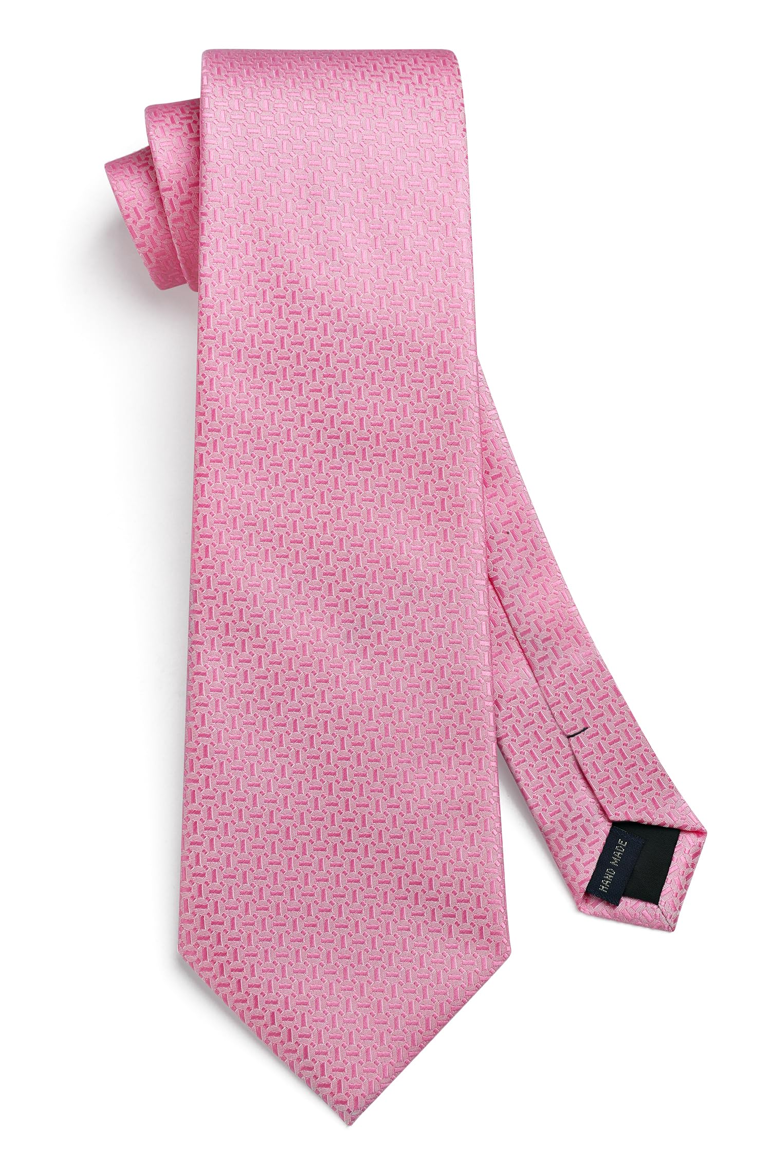 HISDERN Ties for Men 3.4 inch Pink Tie and Pocket Square Set Classic Silk Tie for Bridegroom Wedding Party Business