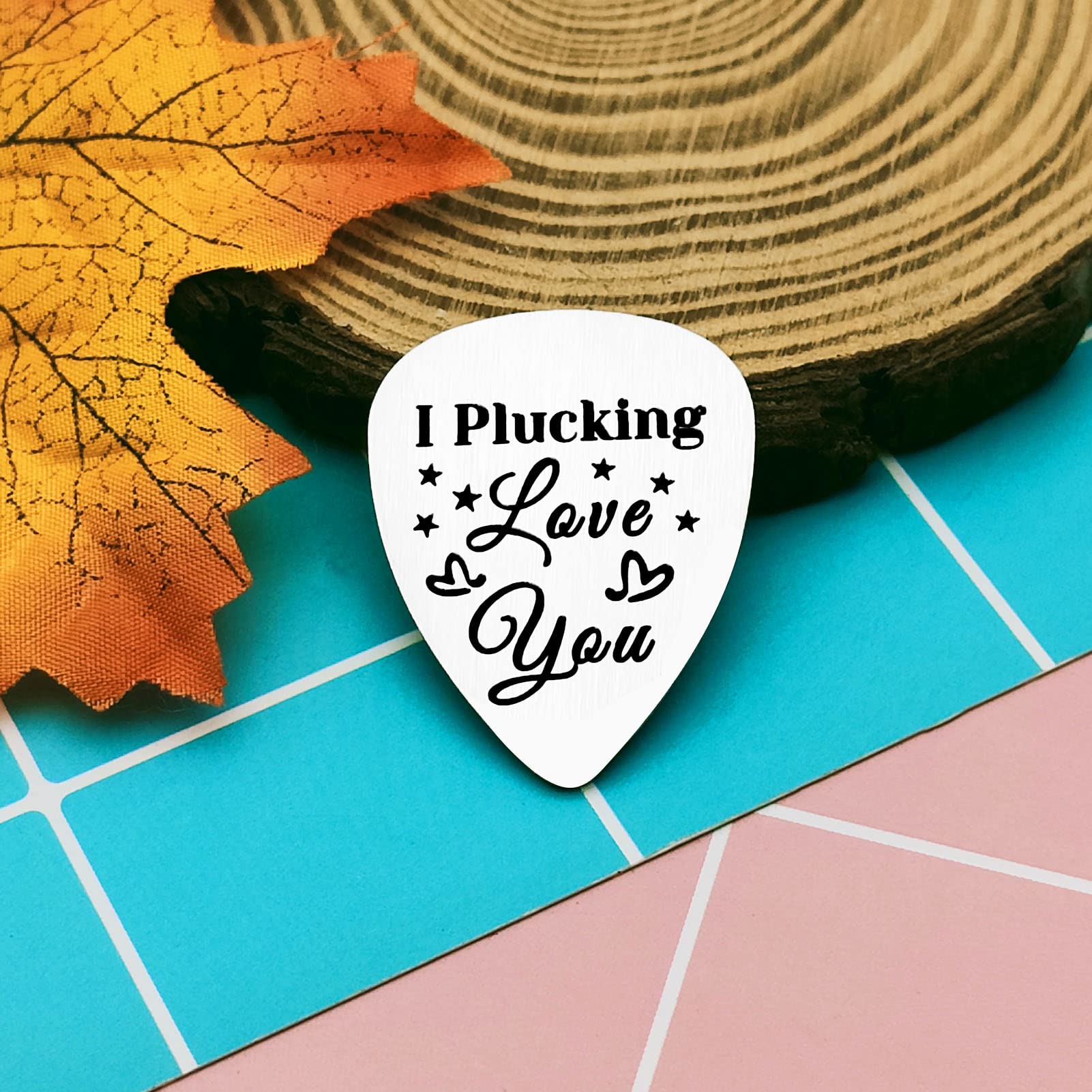 Stainless Steel Guitar Pick I Plucking Love You Guitar Pick Anniversary Present for Him Men Musical Guitar Player Keyring Gift for Husband Boyfriend Fiance Dad Valentine Christmas Birthday Gift