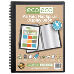 eco-eco A5 50% Recycled 40 Pocket Fold Flat Spiral Bound Display Book, eco137
