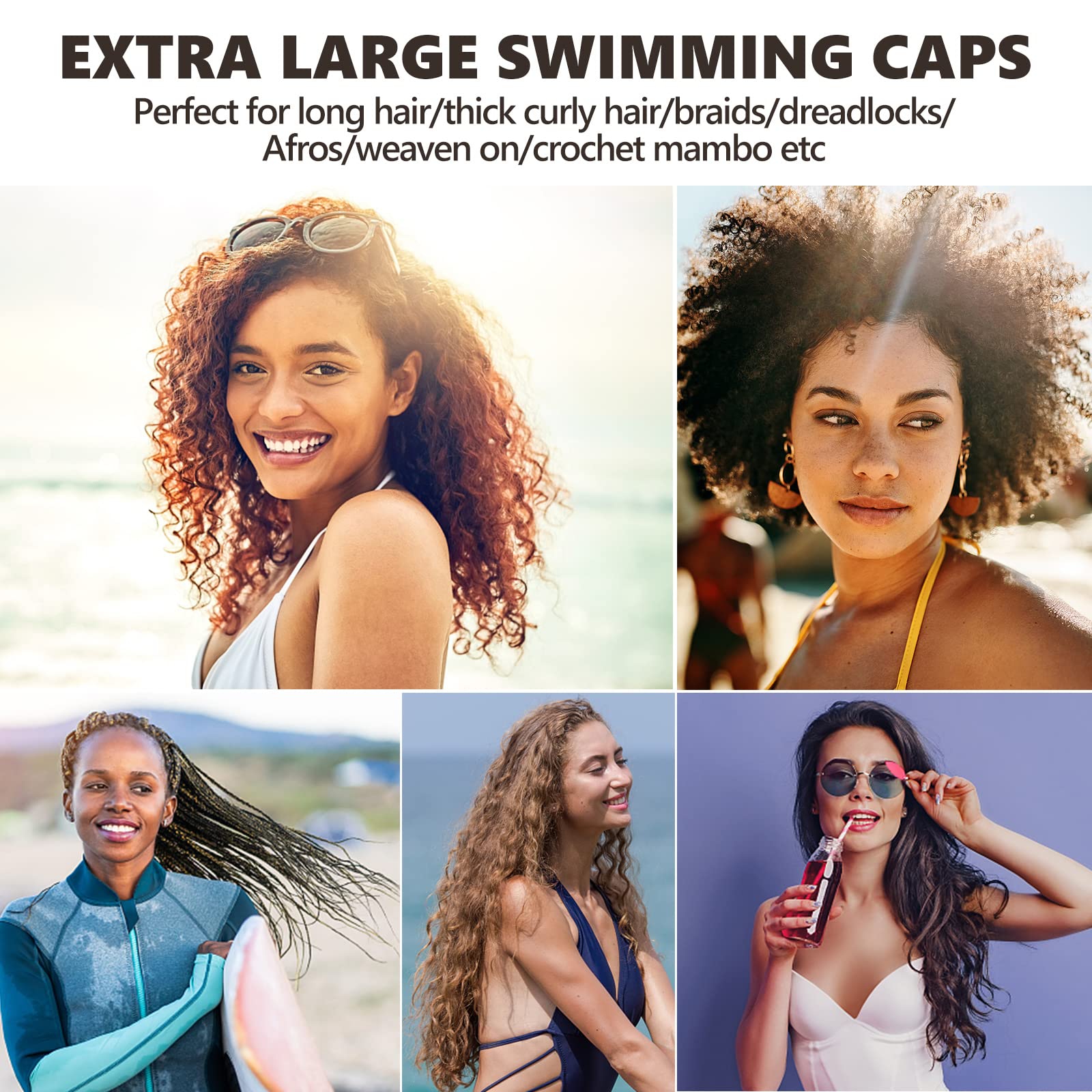 YOGINGO Extra Large Swimming Cap for Long Hair - Swim Cap Designed for Dreadlocks, Weaves, Hair Extensions, Braids, Curls & Afros - Swimming Hat Women & Men - Silicone Adult Swimming Cap