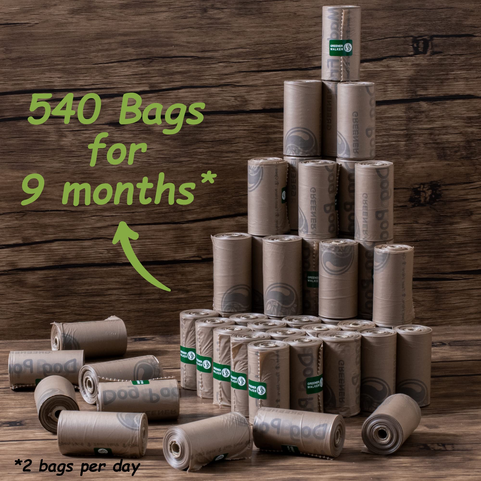 GREENER WALKER Poo Bags for Dog Waste, 540 Poop Bags,Extra Thick Strong 100% Leak Proof Biodegradable Dog Poo Bags (Brown)