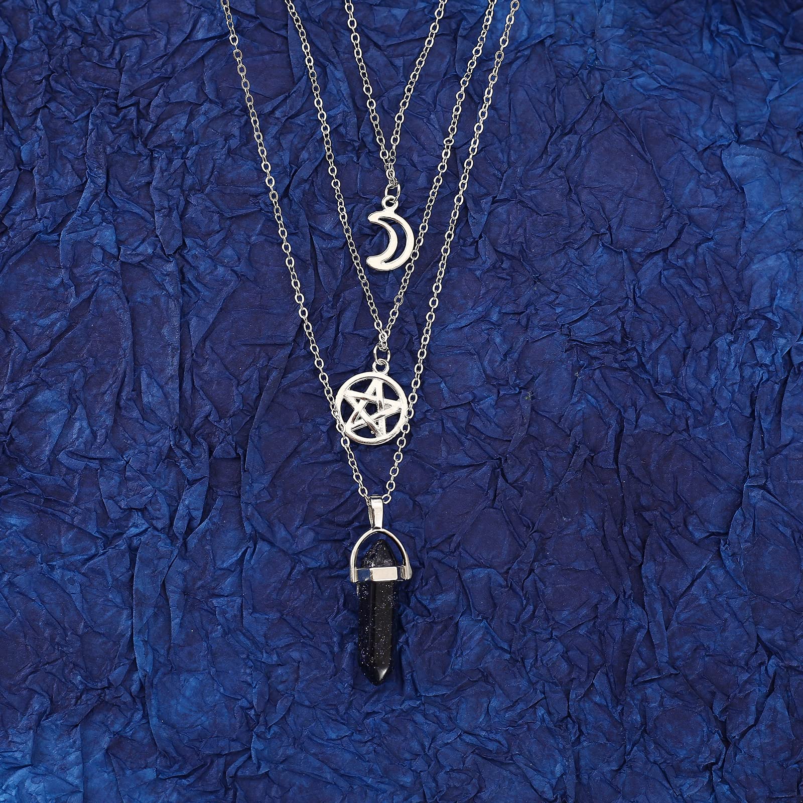 YUNCHONGuk Moon Pentagram Necklace Gothic Necklace for Women Multilayer Necklace Healing Crystal Necklace Black Chakra Necklace for Women Girl Valentine's Day Mothers Day Gifts (Black)