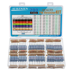 AUKENIEN 2W Carbon Film Resistor Assortment Kit 40 Values 200pcs 2 Watt 1 Ohm to 1M Ohm Resistors Set 2Watt Common Resistors Assorted RoHS Compliant with ±5% Tolerance