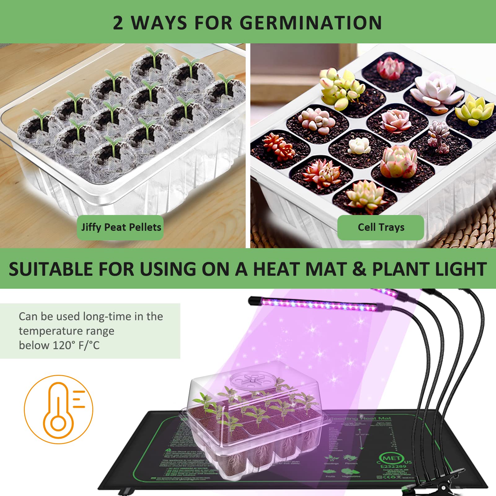 YAUNGEL Seed Trays, 6 Pack 72 Cells Propagator Growing Thicken Seedling Starter Growing Trays with Clear Lids/Adjustable Window for Greenhouse & Gardens, Transparent