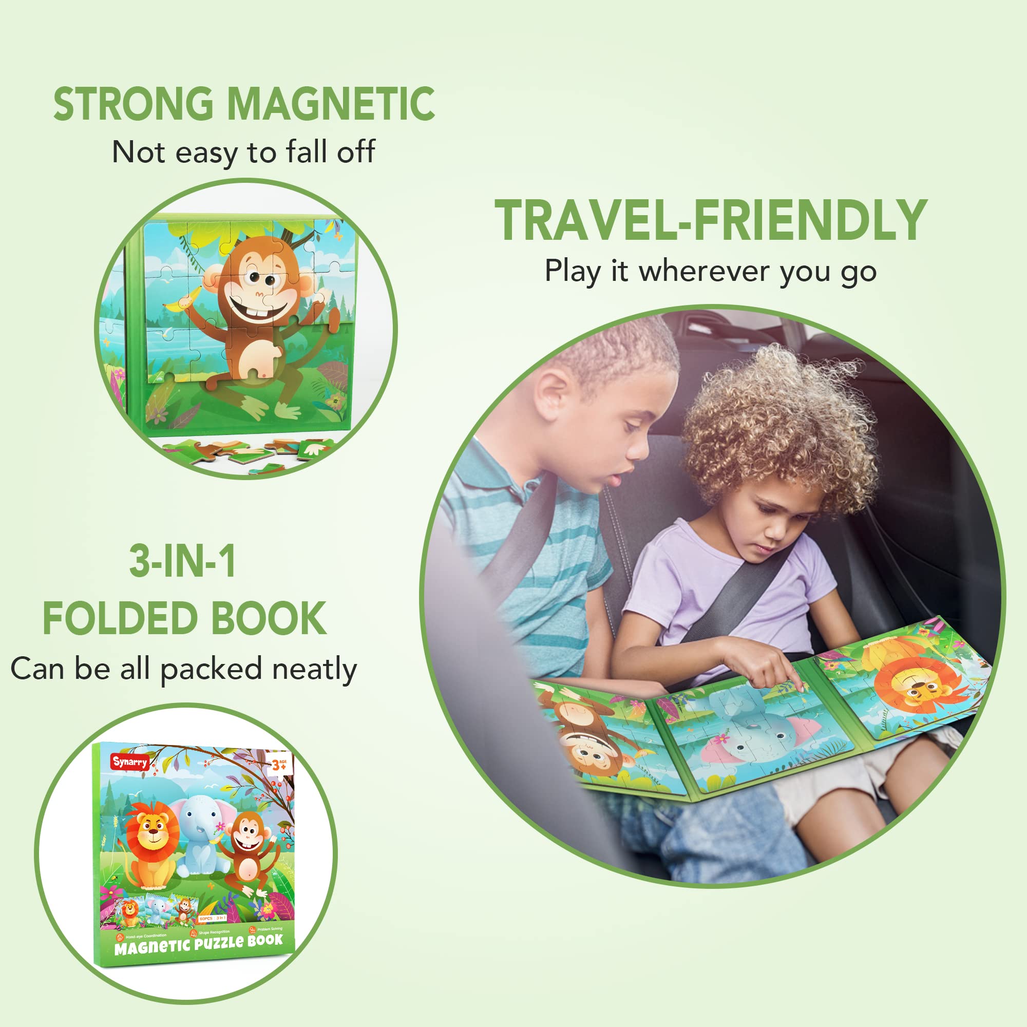 SYNARRY Magnetic Puzzles for Kids Ages 3-5, 20 Pieces Toddler Puzzles, Kids Travel Activity Toys Travel Games for Kids Ages 3-5 in Car Airplane Road Trip, Travel Puzzles for 3 4 5 Year Olds