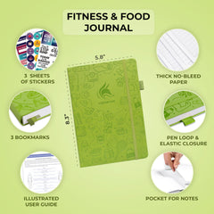 Clever Fox Fitness & Food Journal – Nutrition & Workout Planner for Women & Men – Diet & Gym Exercise Log Book with Calendars, Diet & Training Trackers - Undated, A5, Hardcover (Apple Green)