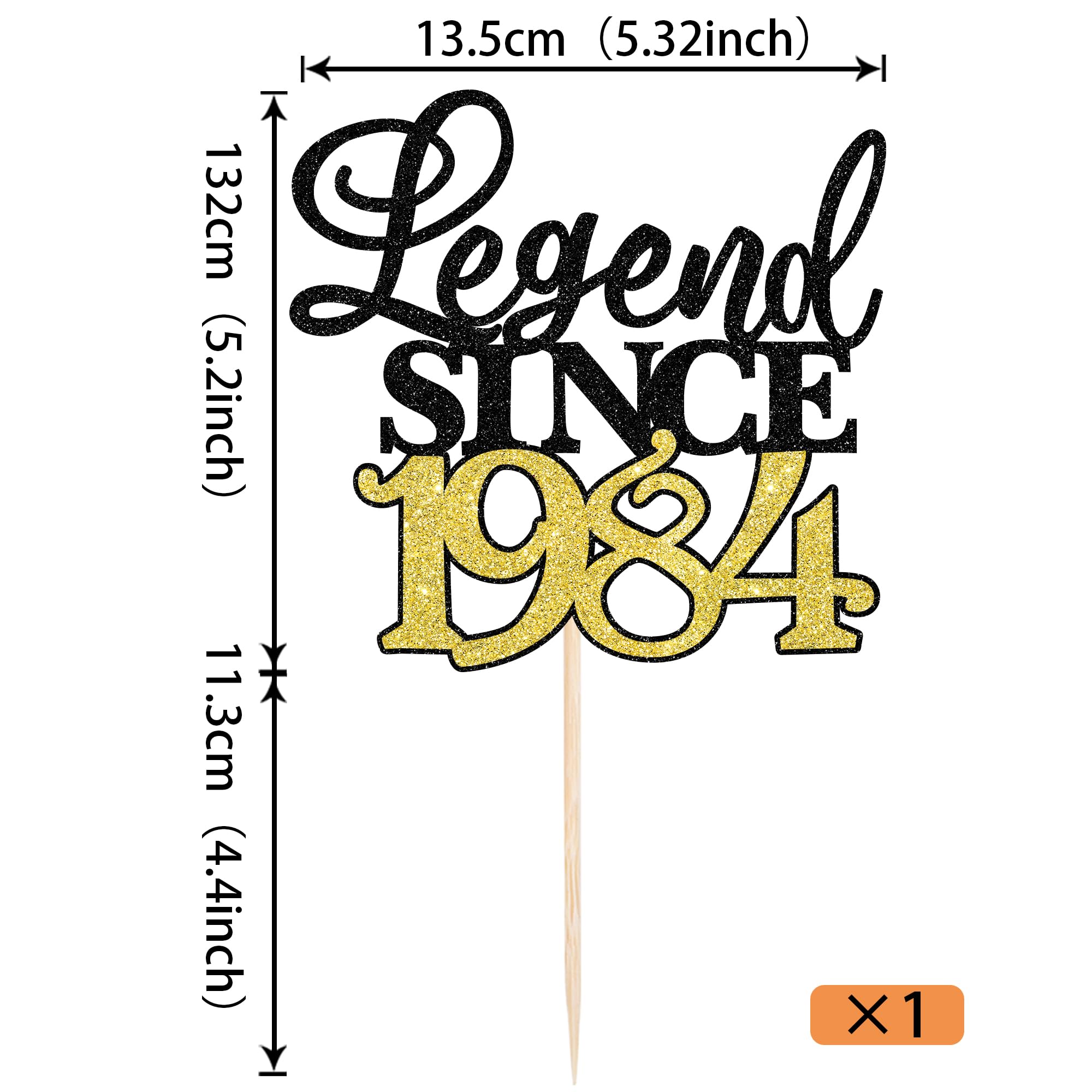 Xsstarmi 1 Pack Legend Since 1984 Cake Topper Glitter Happy 40th Birthday Cake Topper for Cheers to 40 Fabulous Happy 40th Birthday Anniversary Party Cake Decorations Supplies Black Gold