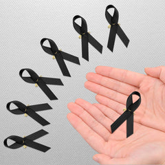 WANDIC Black Ribbon Satin Pins, 100 Pcs Black Brooches with Safety Pins, Classic Melanoma Awareness Pins Premium Ribbon Brooch Badges for Mourning Remembrance Day Gifts