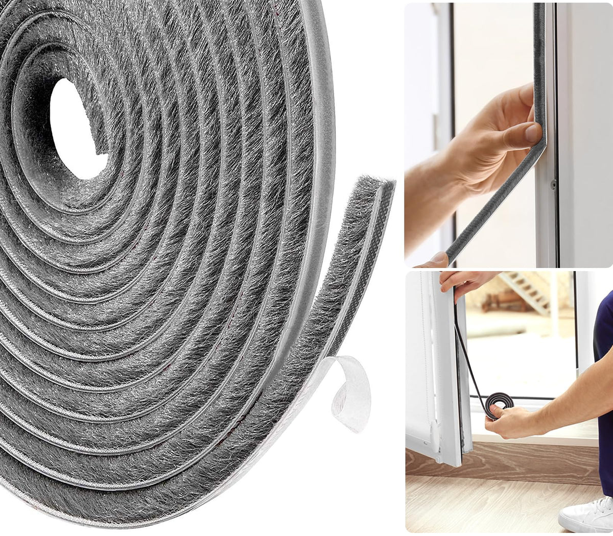 AFAXINRIE Door Draft Excluder, Window Draft Excluder, 5Meters(L) x 9 mm(W) x 5mm(T) Self-Adhesive Brush Seal Strip Air Stopper for Sliding Doors, External Doors, Window- Grey