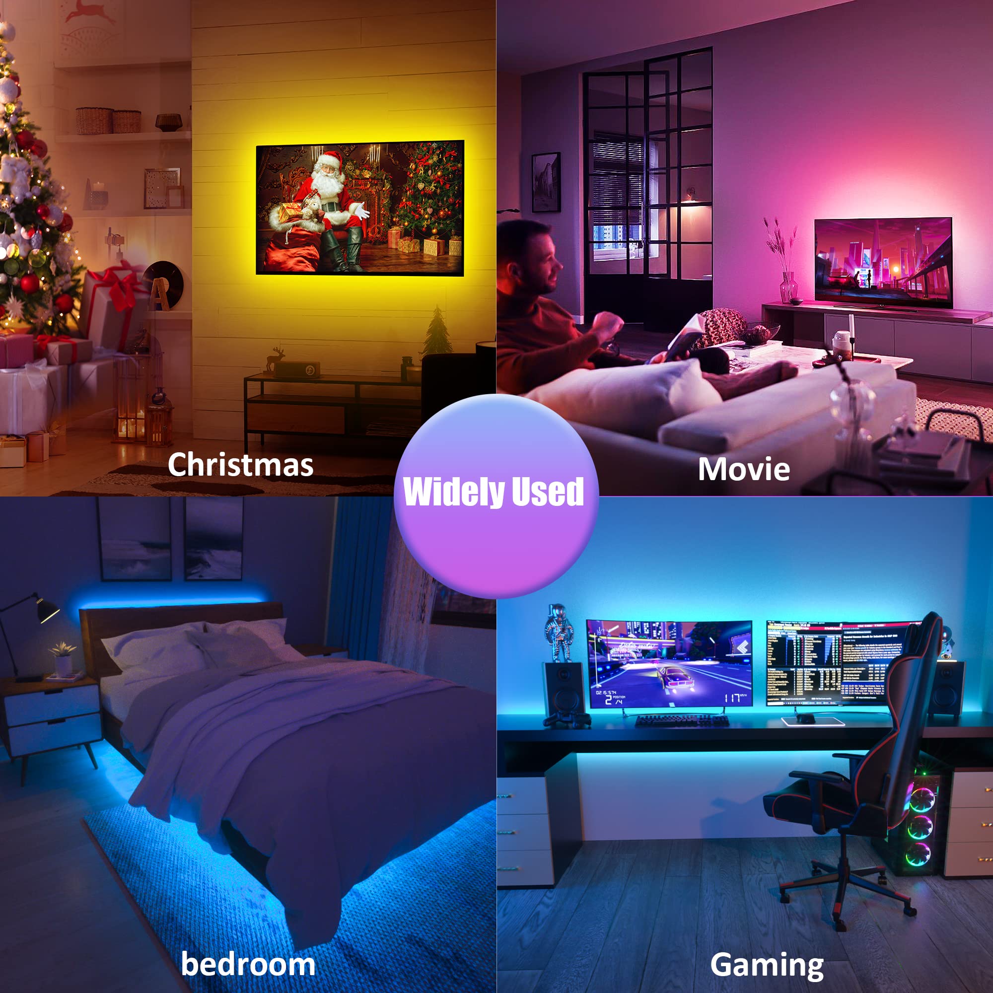 2M LED TV Backlight USB Bias Lighting with 16 Colors and 4 Dynamic Mode for 40 To 60 Inch HDTV,PC Monitor,Led Light Strip.(4pcs x 50cm Led Strips)