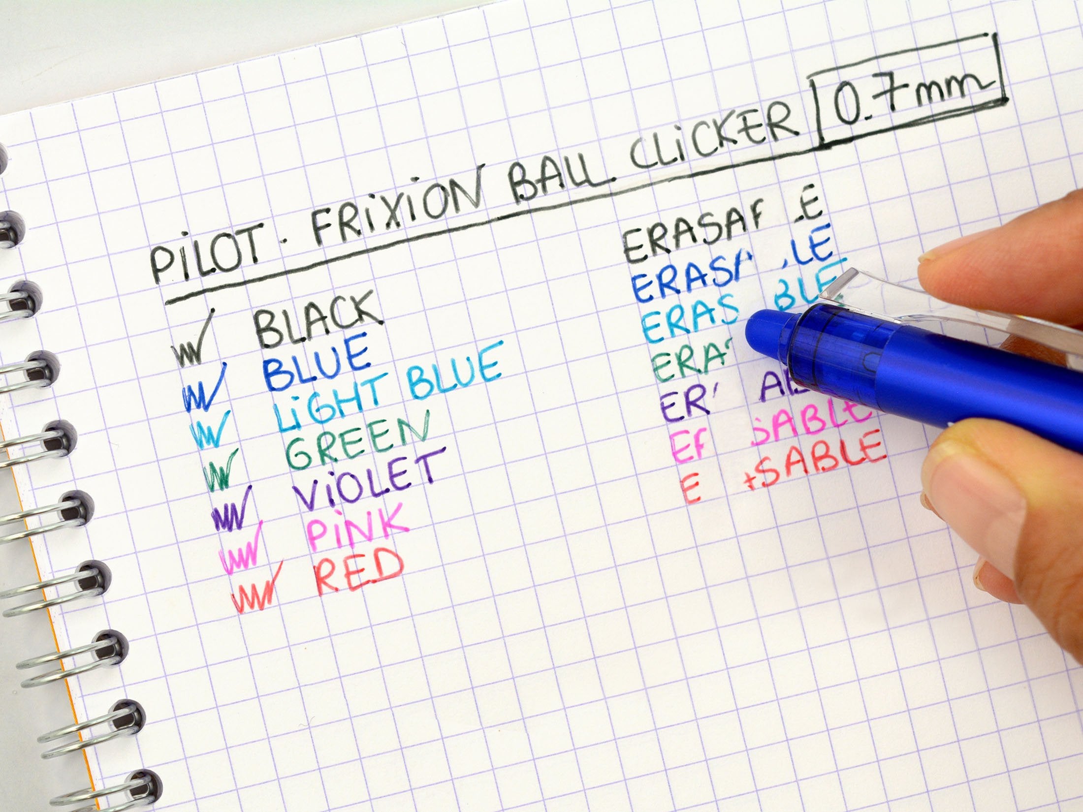 Pilot Frixion Clicker Retractable Erasable Rollerball 0.7 mm Tip - Violet/ Pink/ Turquoise, Pack of 3