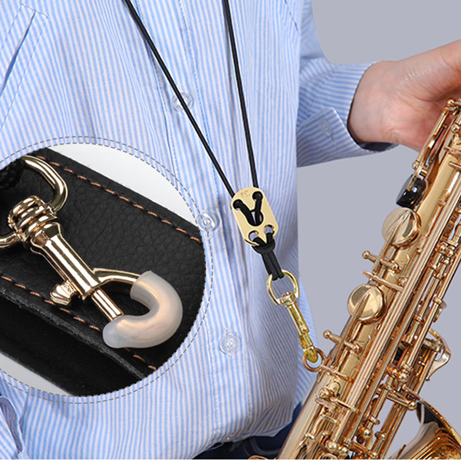 Saxophone Neck Strap Adjustable Soft Padded Leather Premium Saxophone Strap Musical Instrument Sax Neck Strap with Metal Hook