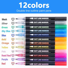 ECtury Glitter Pens Outline Marker Pens, Gifts for Teenage Girls, Teenage Girls Gifts, 12 Colours Metallic Double Line Outline Pens for Scrapbook, Stocking Fillers Kids, Gifts for 4-12 Year Old Girls