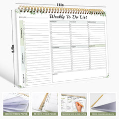 Weekly Planner Pad - Spiral Weekly Planner Undated 52 Page To-Do List Pad, 8.5 inches x 11 inches Weekly Desk Task Planner for Work and Personal Organization- green leaves