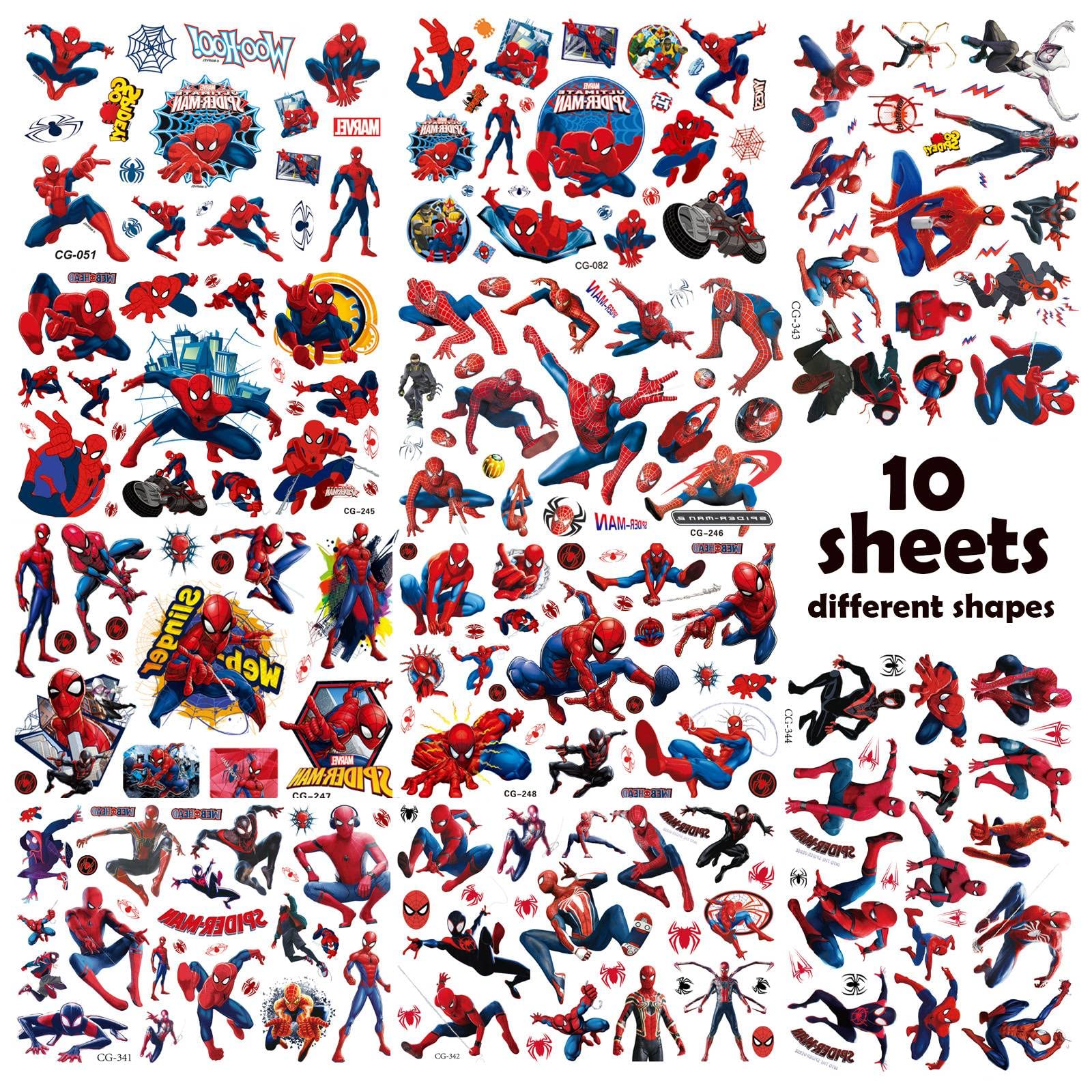 10 Sheet Spiderman Temporary Tattoos for Kids,Super Hero Spiderman Party Bag Filler Favors Cute Fake Tattoos Stickers for Kids Boys Girls School Rewards Gifts