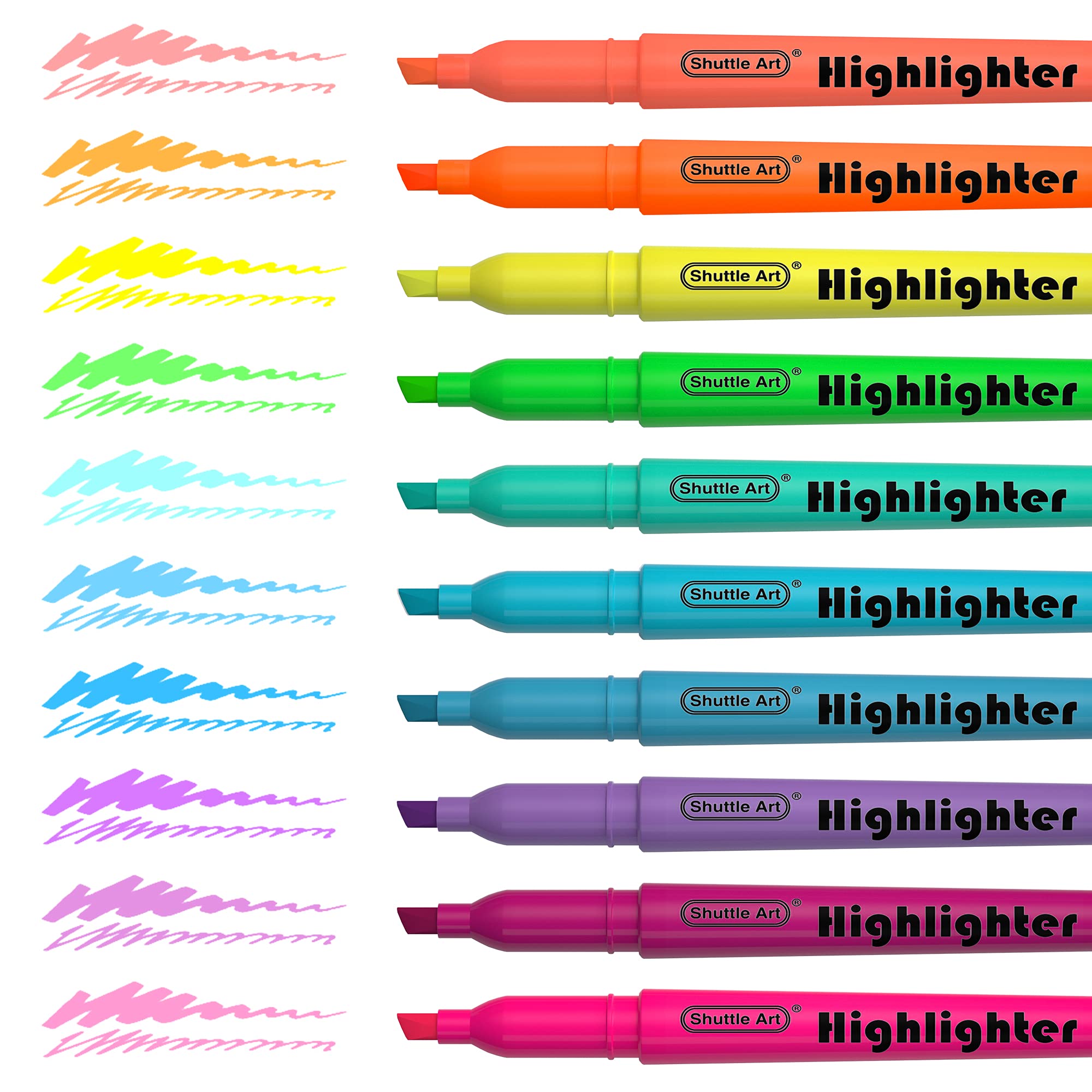 Shuttle Art Highlighters, 30 Pack Highlighters Assorted Colours, 10 Colours Chisel Tip Dry-Quickly Non-Toxic Highlighter markers for Adults Kids Highlighting in the Home School Office