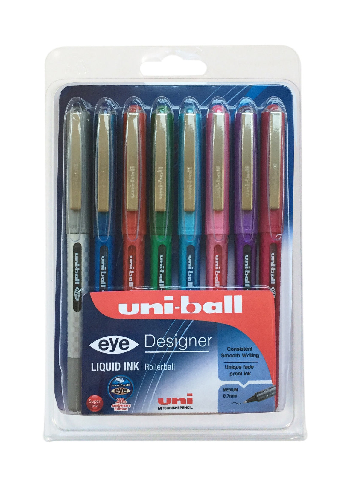 uni-ball Eye Designer UB-157D Liquid Ink Rollerball Pens - Pack of 8