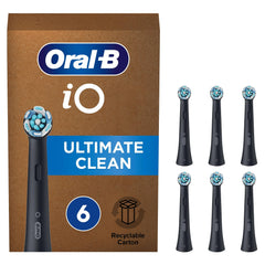 Oral-B iO Ultimate Clean Electric Toothbrush Head, Twisted & Angled Bristles for Deeper Plaque Removal, Pack of 6 Toothbrush Heads, Suitable for Mailbox, Black