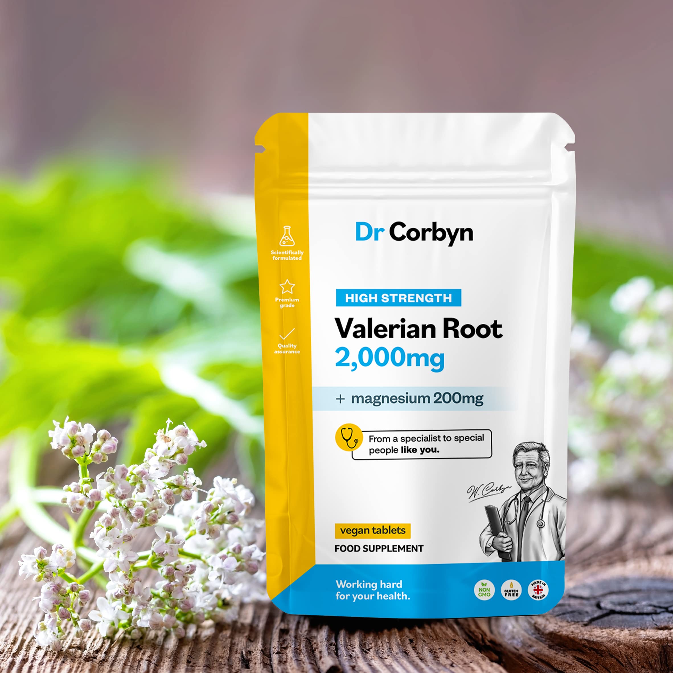 Dr Corbyn Valerian Root 2,000mg (240 Tablets)   High Strength Valerian Supplement with Magnesium 200mg   Inner Calm Support, Sleep   Vegan & UK Made (Pack of 1)