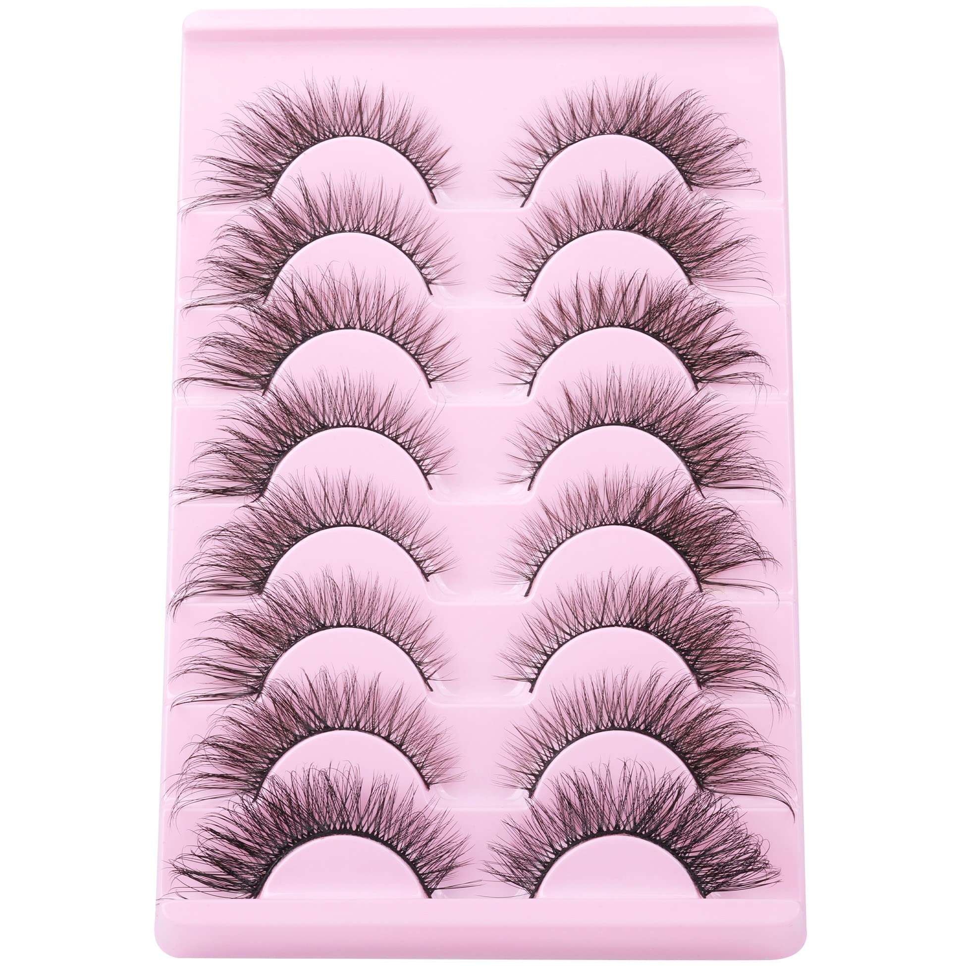 Eyelashes Fox Eye Natural Looking Russian Lashes Strip D Curly Fluffy Multi-layers Faux Mink Eyelash Wispy Cat Eye Lash Pack 8 Pairs