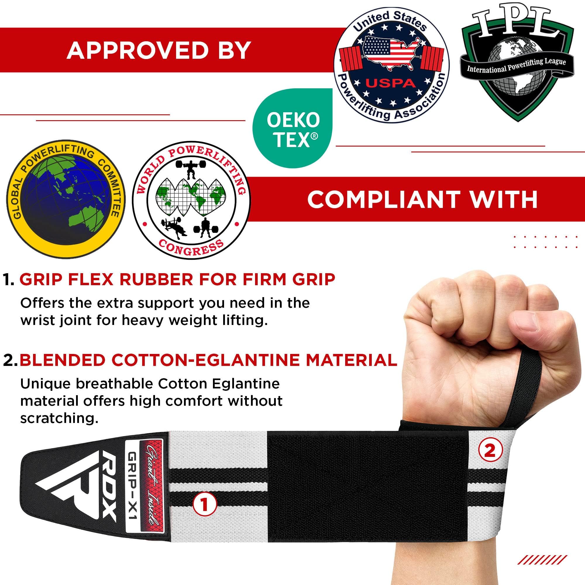 RDX Weight Lifting Wrist Wraps Support, IPL USPA Approved, Elasticated Pro 18” Cotton Straps, Thumb Loop, Powerlifting Bodybuilding Fitness Strength Gym Training WOD Workout, Gymnastics Calisthenics